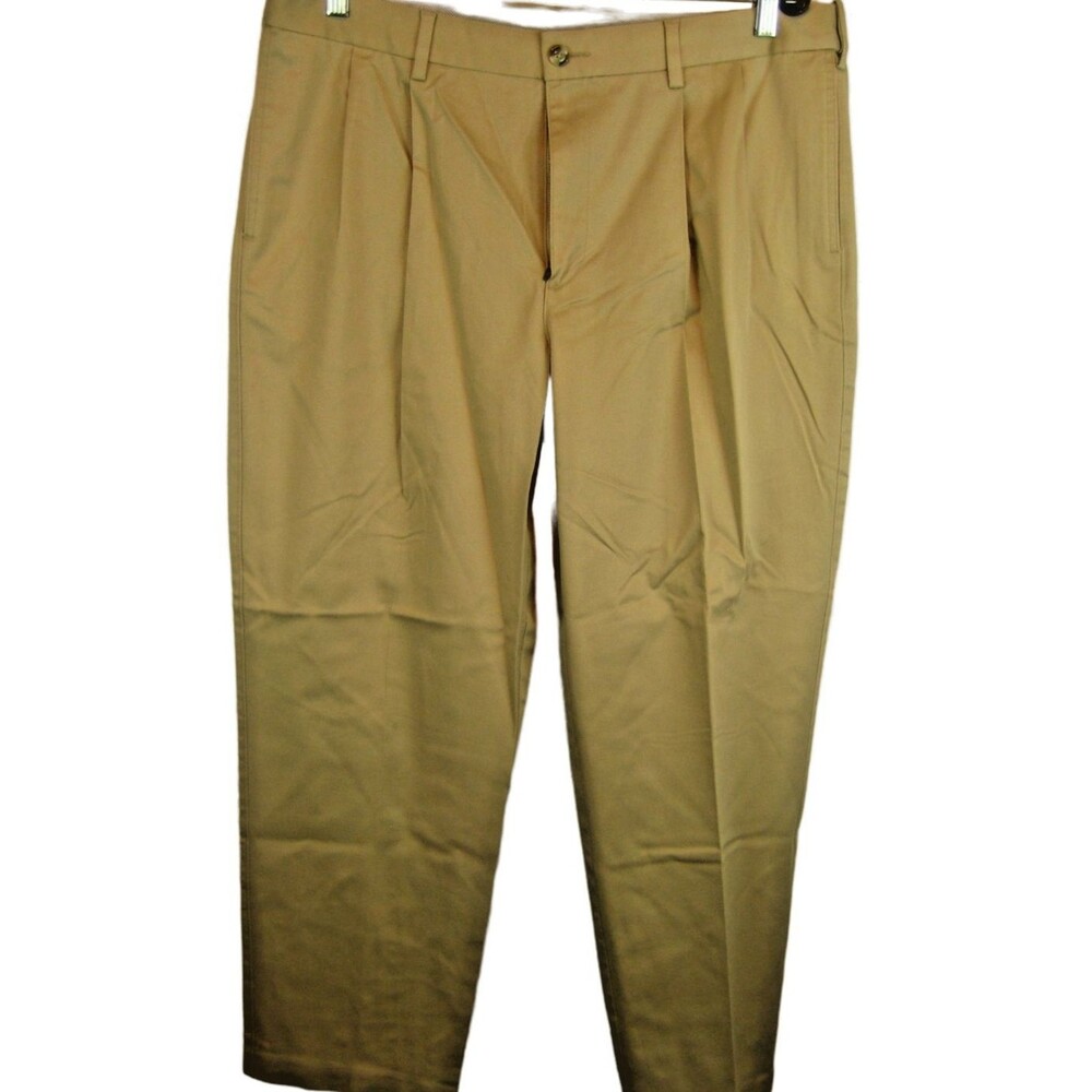Mens Savane Khaki Pleated Stretch Waist Chino Pants sz 38x30